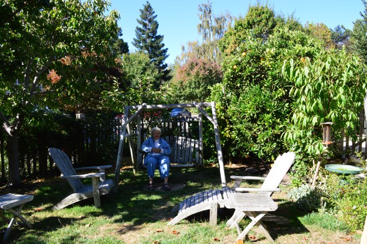 The Palo Alto - Dana Meadows Organic Childrens Garden with Karen in her garden.